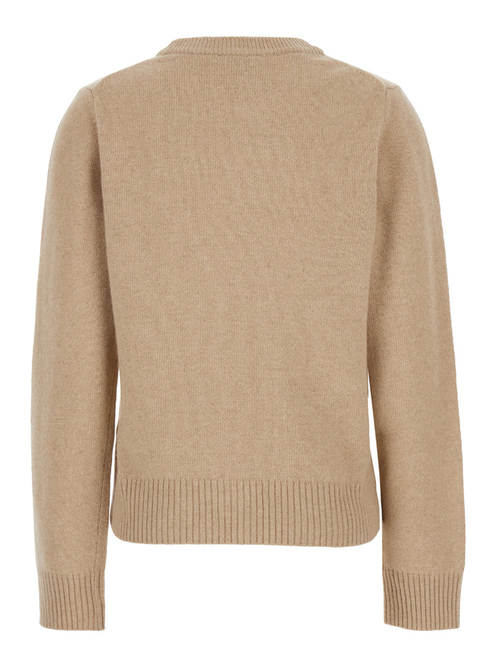 Beige Sweater With Cherry Motif Wool Blend Woman Jersey