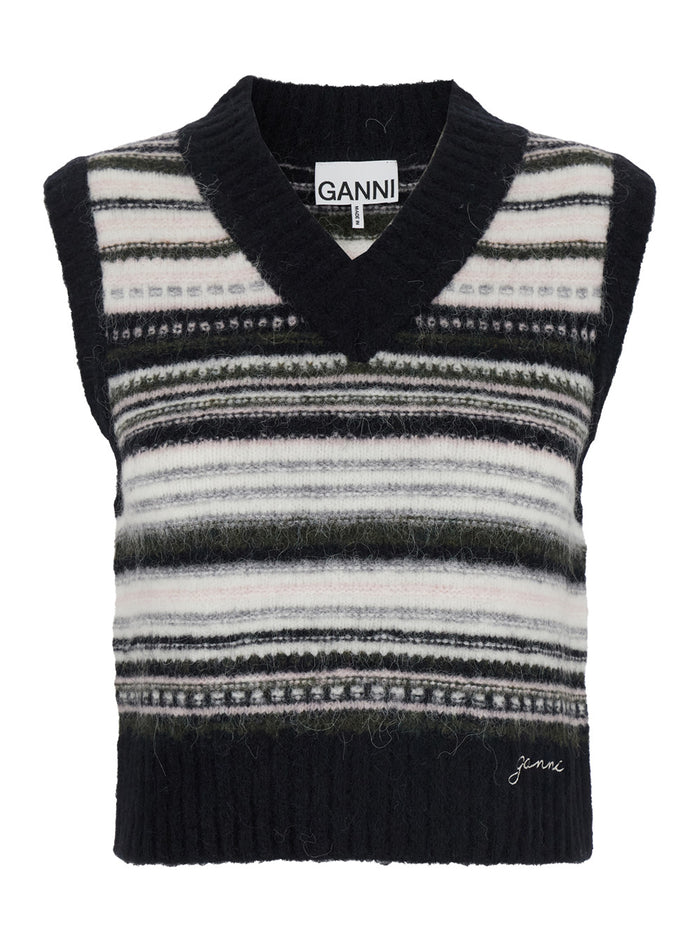 Multicolor Sleeveless Vest With Logo Lettering On The Front And All-Over Striped Motif Wool Blend Stretch Woman Blazers