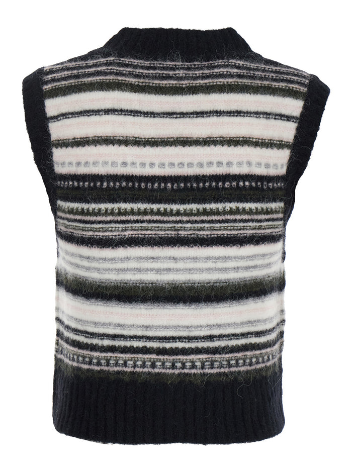 Multicolor Sleeveless Vest With Logo Lettering On The Front And All-Over Striped Motif Wool Blend Stretch Woman Blazers