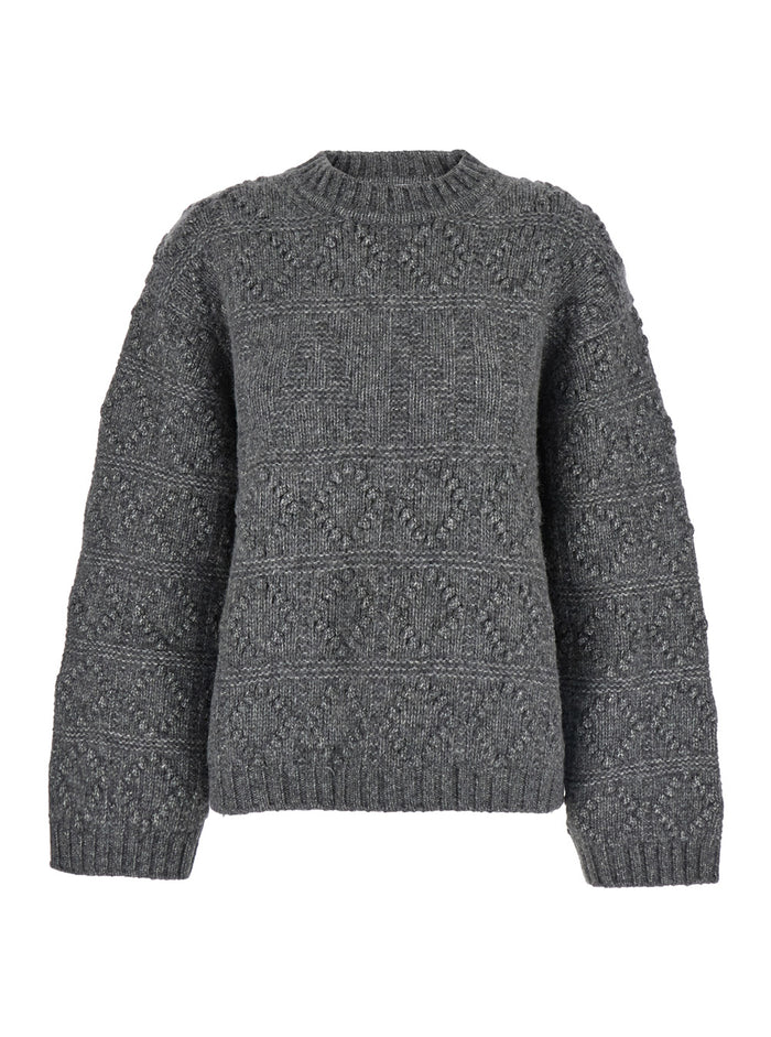 Bubble Grey Crewneck Sweater Wool Blend Woman Cotton Jersey
