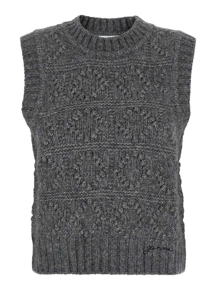 Bubble Grey Sleeveless Vest With Logo Lettering On The Front Wool Blend Woman Cotton Blazers