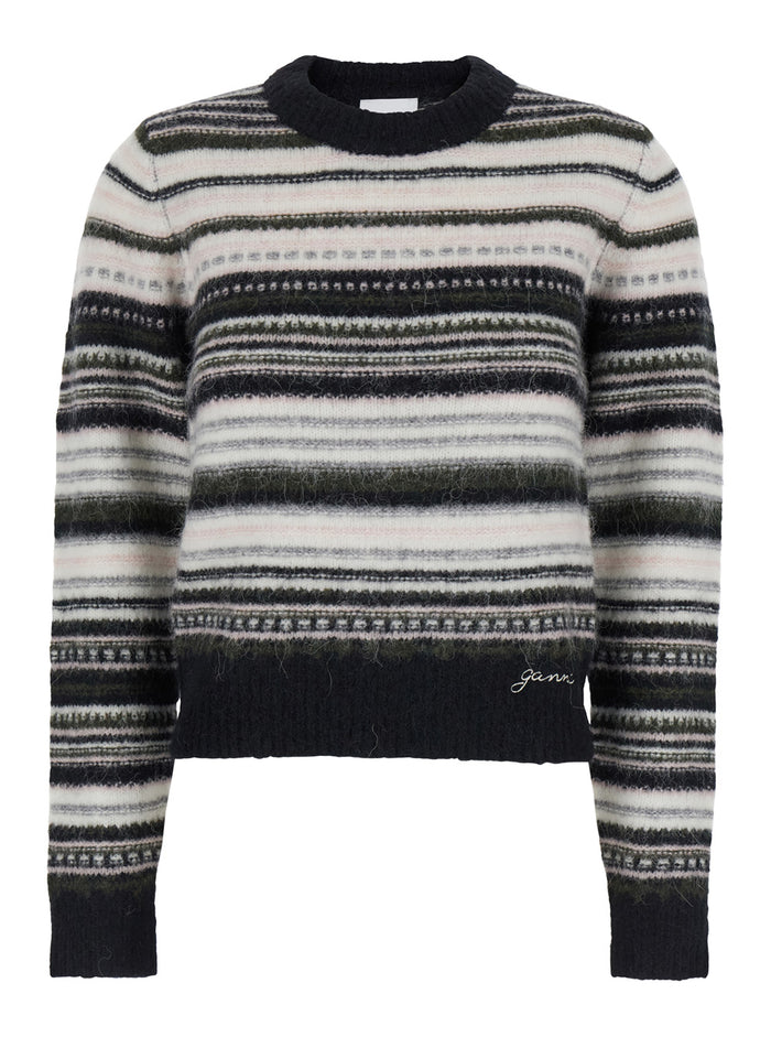 Multicolor Crewneck Sweater With All-Over Striped Motif Wool Blend Woman Jersey