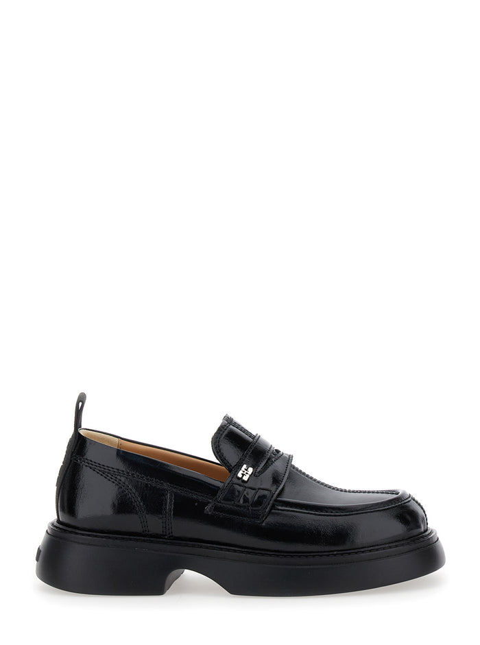 Everyday Black Loafers With Logo Detail Naplak Woman Recycled Polyester