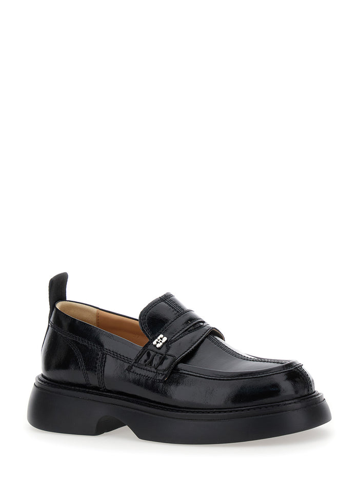 Everyday Black Loafers With Logo Detail Naplak Woman Recycled Polyester