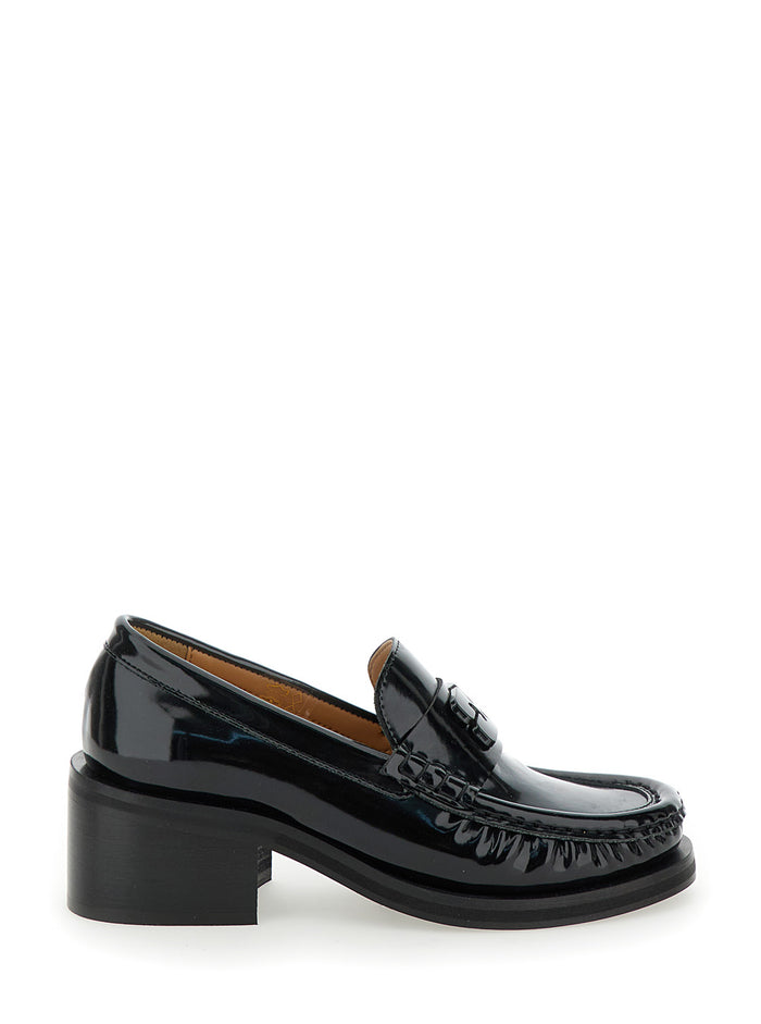 Butterfly Black Loafers With Tonal Logo Techno Fabric Woman Calf