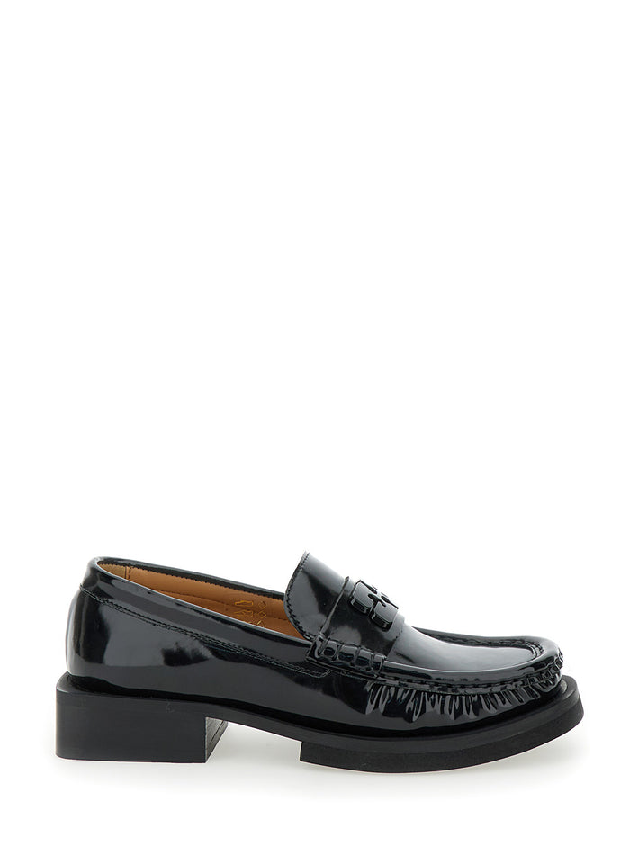 Butterfly Black Loafers With Tonal Logo Techno Fabric Woman Calf