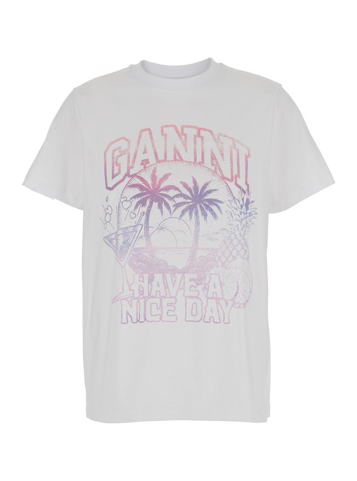 White T-Shirt With Ganni Cocktail Print Jersey Woman Tshirts And Polo Shirts