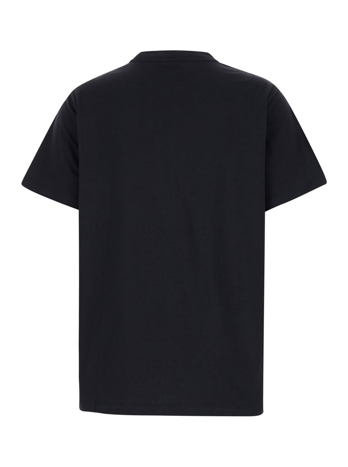 Black Crewneck T-Shirt With Rose And Logo Print Cotton Woman Organic Tshirts Polo Shirts