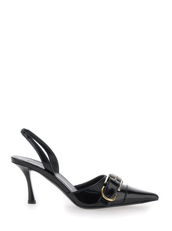 Black Slingback Pumps With Buckle Detail Calf Leather