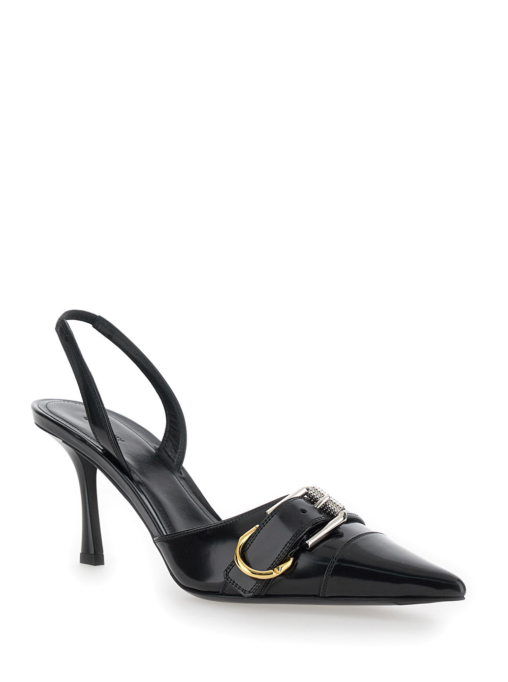 Voyou Black Slingback Pumps with a Buckle in Patent Leather Woman Calf Heels