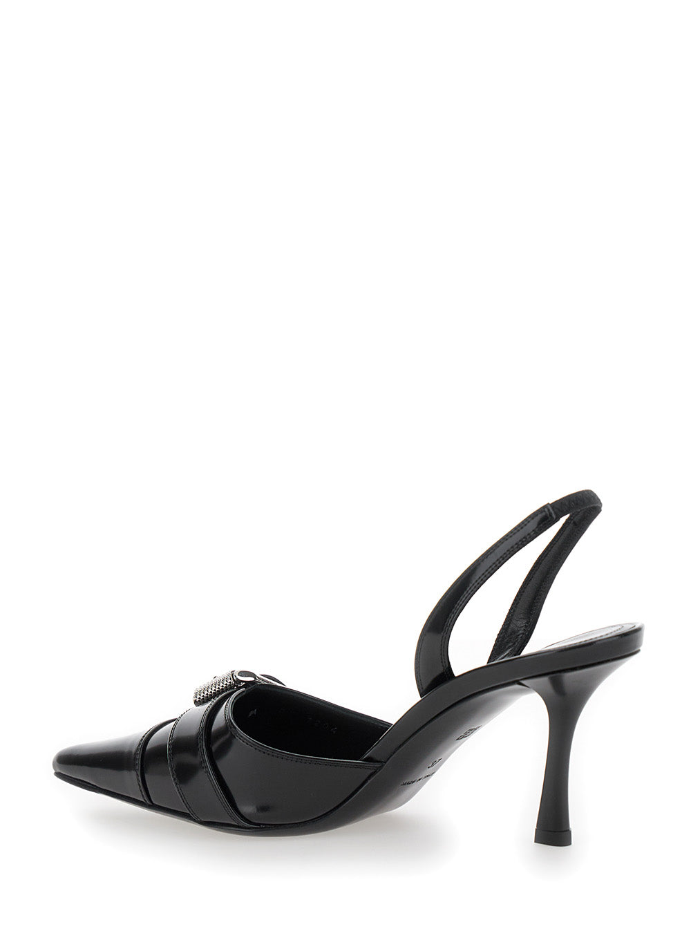 Voyou Black Slingback Pumps with a Buckle in Patent Leather Woman Calf Heels