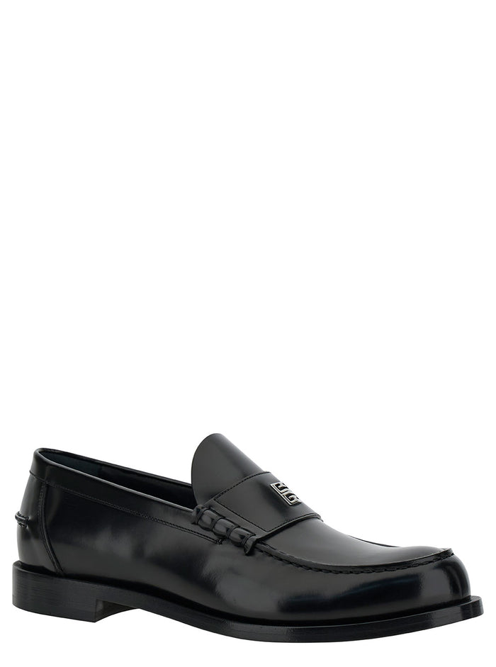 Black Loafers with 4G Detail in Leather Man Bull