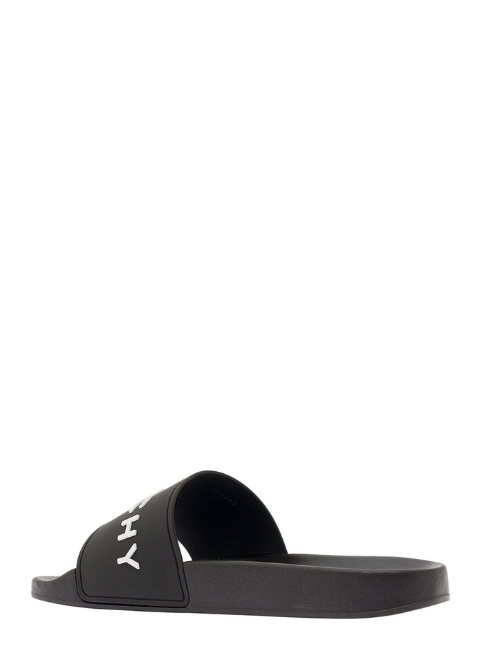 Black Flat Slides With Logo Polyurethane Man T/plast Shoes