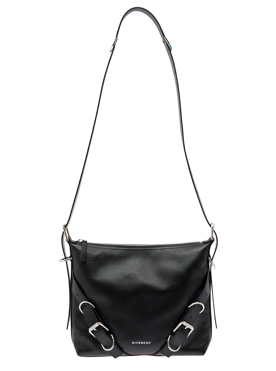 White Crossbody Bag With Logo And Buckle Detail Black Calf Leather Shoulder