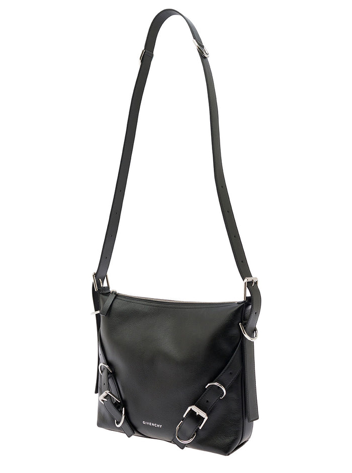 Voyou White Crossbody Bag with Logo and Buckle Detail in Leather Man Black Calf
