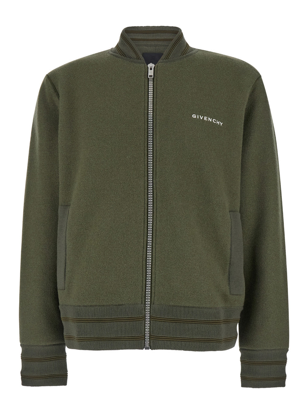 Green Sweatshirt with Bomber Collar and 4G Logo in Wool Man Outerwear