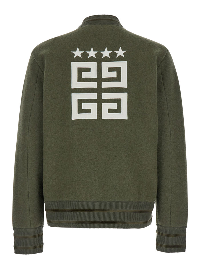 Green Sweatshirt with Bomber Collar and 4G Logo in Wool Man Outerwear