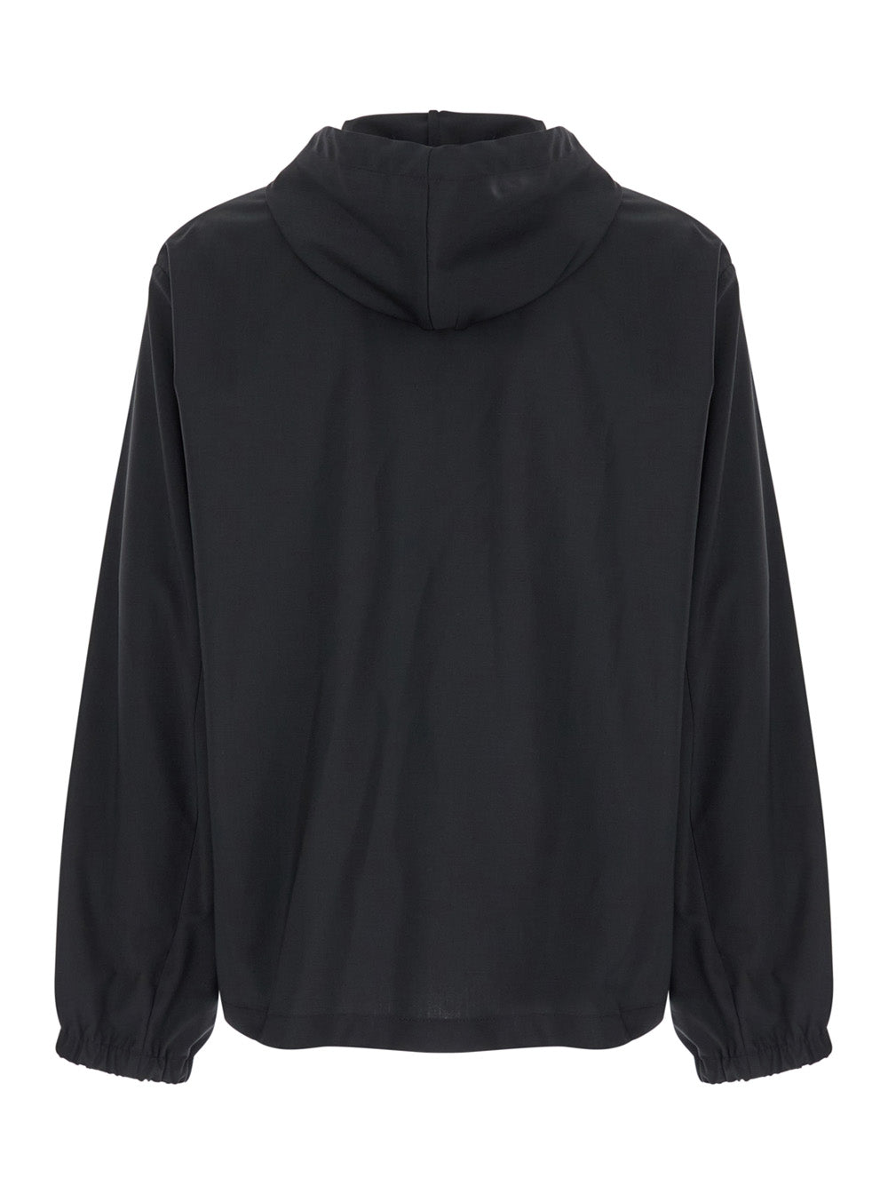 Black Zip-Up Hoodie with Logo Detail in Wool Man Virgin Outerwear