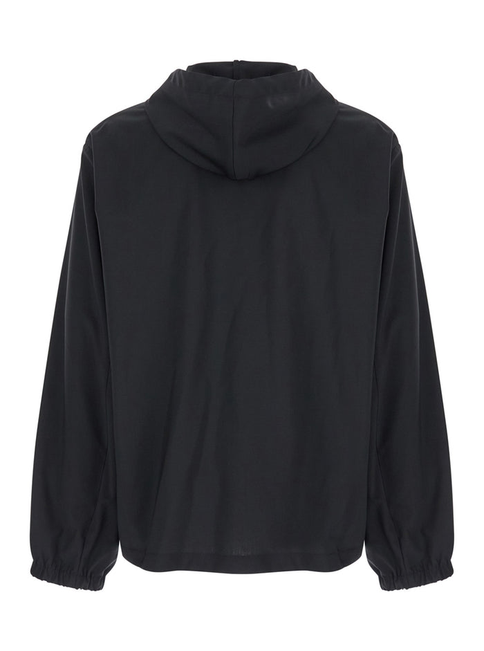 Black Zip-Up Hoodie with Logo Detail in Wool Man Virgin Outerwear