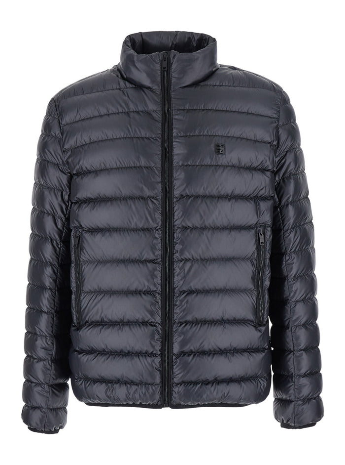 Black High Neck Down Jacket with Logo Detail in Tech Fabric Man Polyamide