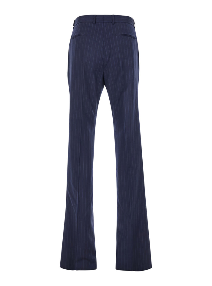 Blue Flared Pants with High Waist in Wool Man Blu Virgin Trousers