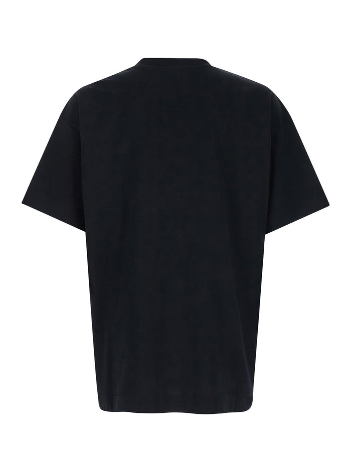 Black Crewneck T-Shirt with Logo Lettering Detail in Cotton Man Tshirts And Polo Shirts
