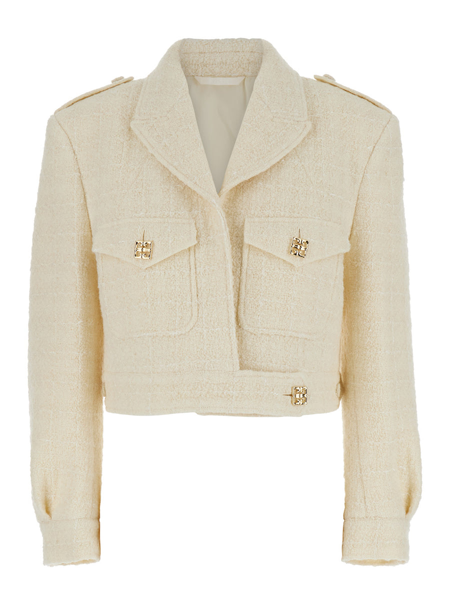 White Wool Blend Jacket With 4g Details Blazers