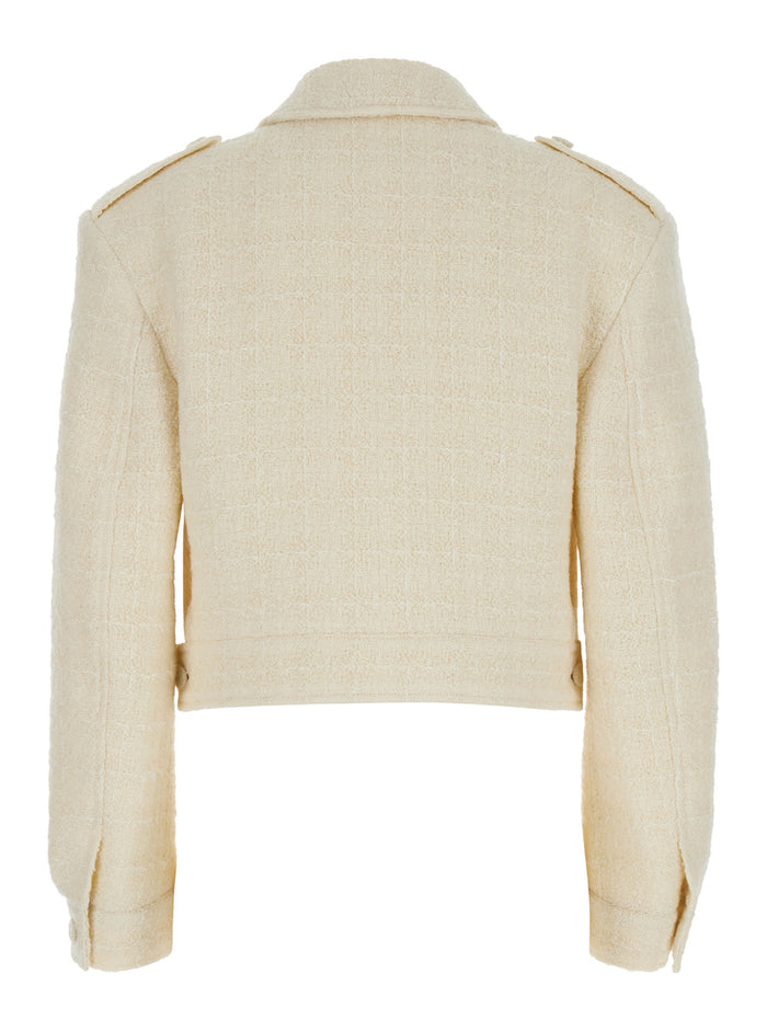 White Jacket with Logo 4G Detail on the buttons in Wool Blend Woman Polyester Blazers