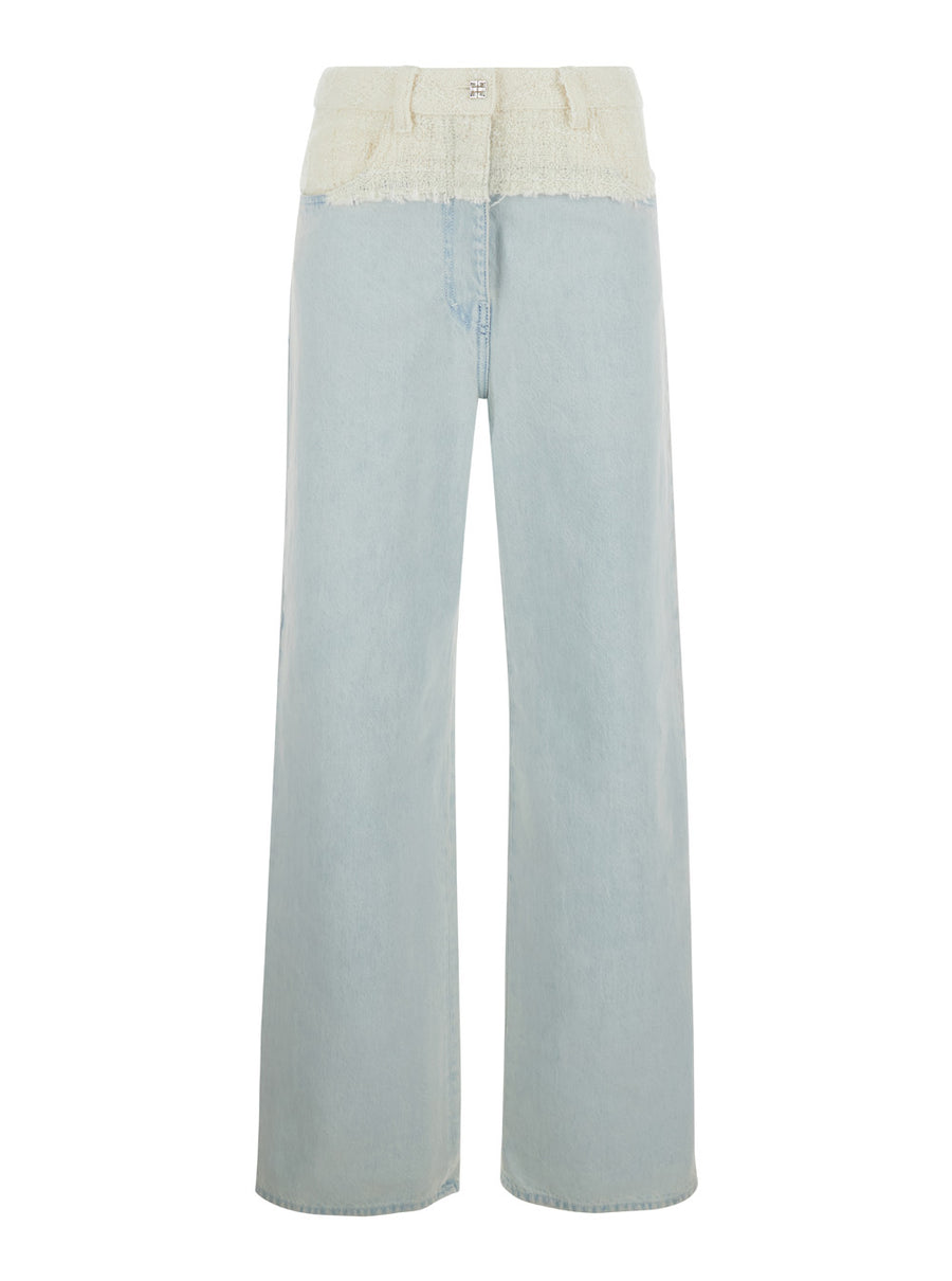 Light Blue Jeans With Tweed Waist Cotton
