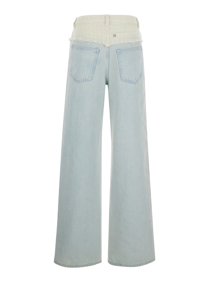 Blue Jeans with Tweed Waist in Denim Woman Light Cotton