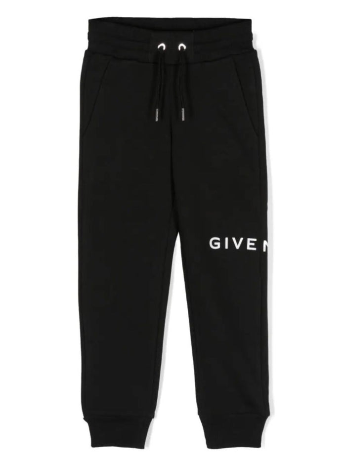 Black Pants With Drawstring Waist And Logo Lettering On The Front Cotton Blend Girl Trousers
