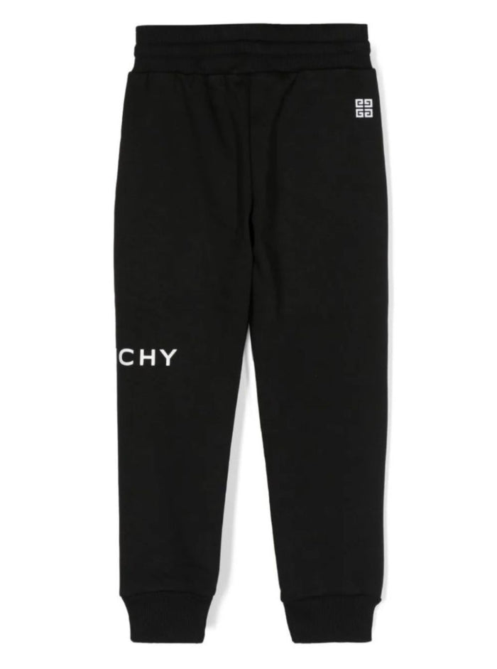 Black Pants With Drawstring Waist And Logo Lettering On The Front Cotton Blend Girl Trousers