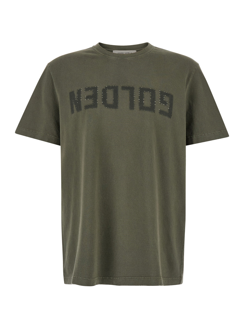 Green Crewneck T-Shirt With Logo On The Front And Patch Cotton Man Tshirts Polo Shirts