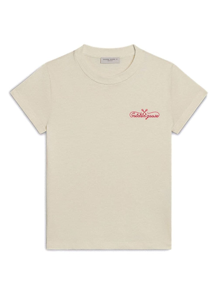 Golden Eyes White T-Shirt With Round Neck And Logo On The Front Cotton Girl Tshirts Polo Shirts