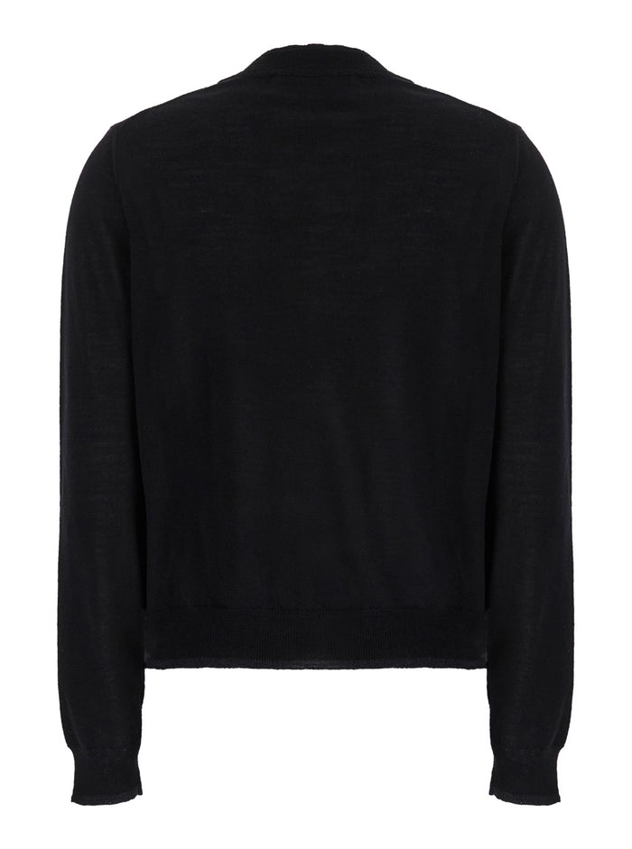Black V Neck Sweater Wool Woman Virgin Jersey