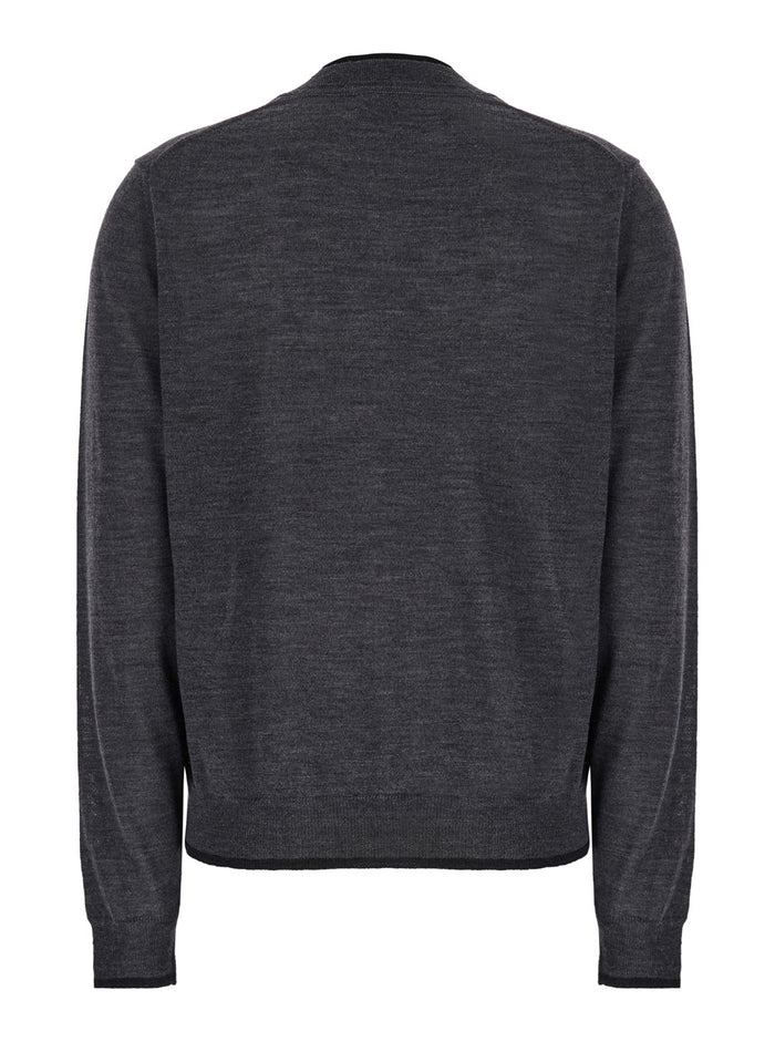 Grey V Neck Sweater Wool Woman Virgin Jersey