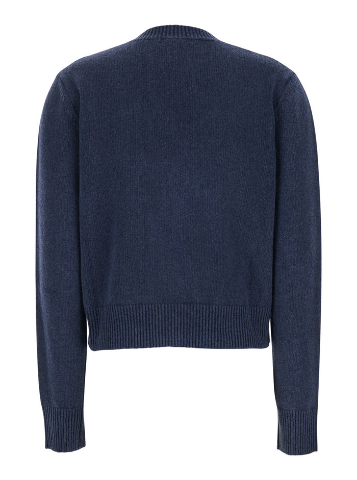 Blue Cardigan With V Neck And Buttons On The Front Wool Blend Woman Blu Polyamide Jersey