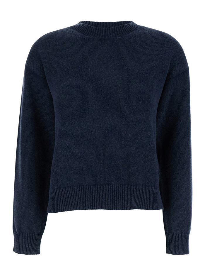 Blue Crewneck Sweater With Dropped Shoulders Wool Blend Woman Blu Polyamide Jersey