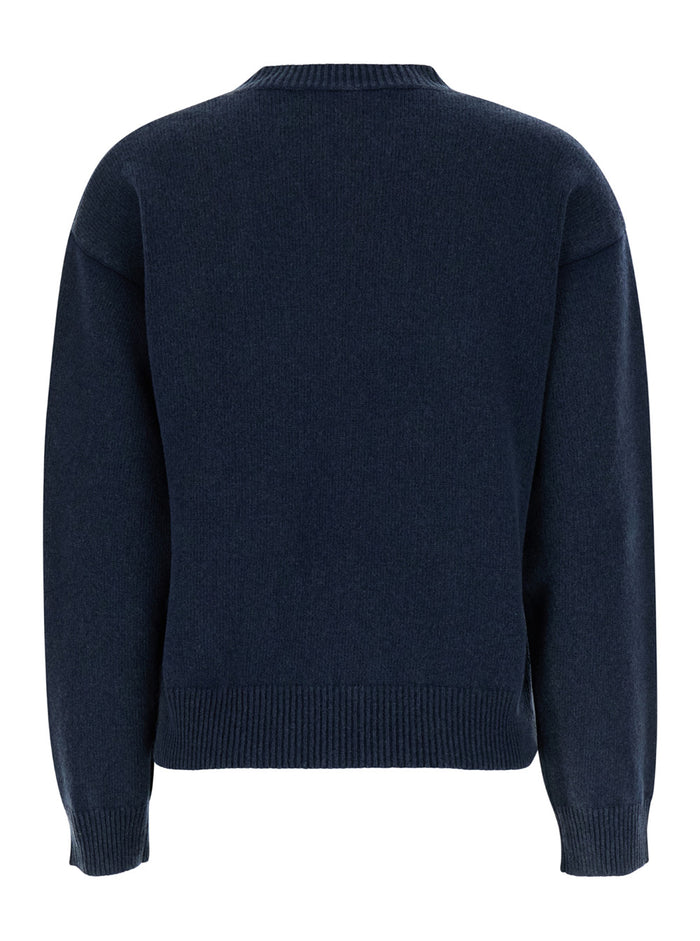 Blue Crewneck Sweater With Dropped Shoulders Wool Blend Woman Blu Polyamide Jersey