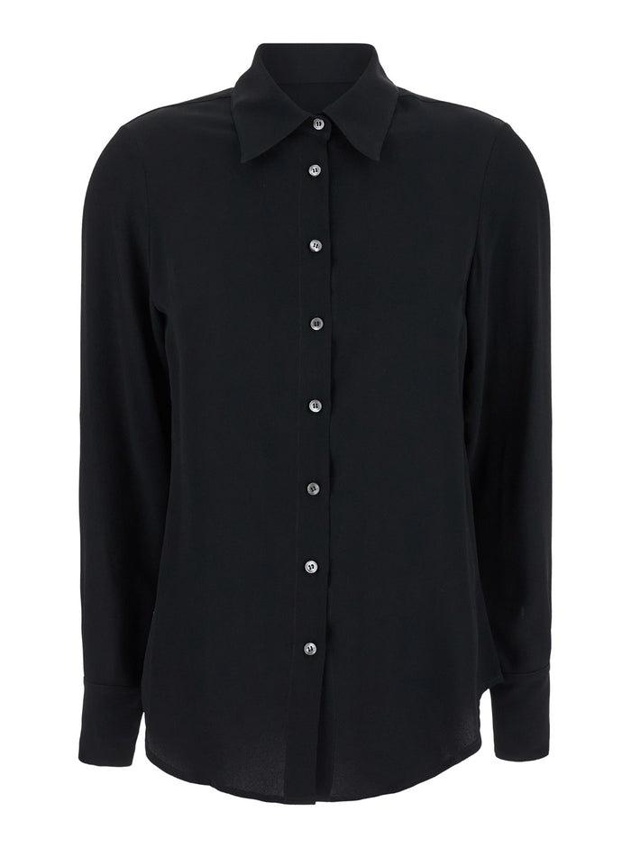 Black Shirt With Pointed Collar Silk Blend Woman Acetate And Blouses