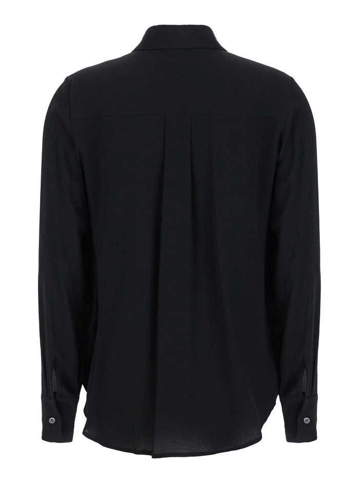 Black Shirt With Pointed Collar Silk Blend Woman Acetate And Blouses
