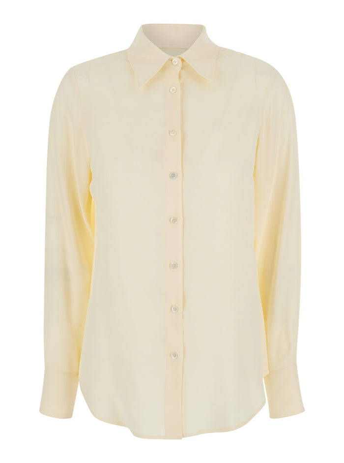 Beige Shirt With Pointed Collar Silk Blend Woman Acetate And Blouses