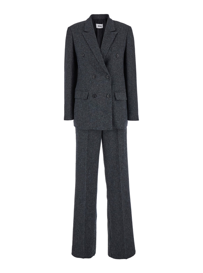 Grey Double-Breasted Suit With Notched Revers Stretch Fabric Woman Polyester Viscose Elastan Suits