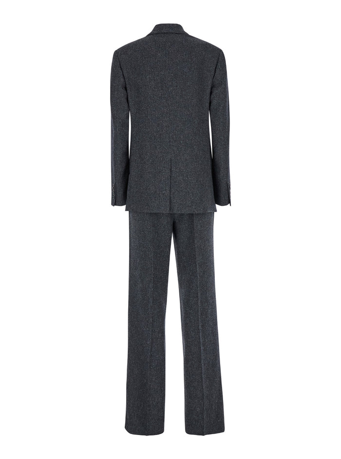 Grey Double-Breasted Suit With Notched Revers Stretch Fabric Woman Polyester Viscose Elastan Suits