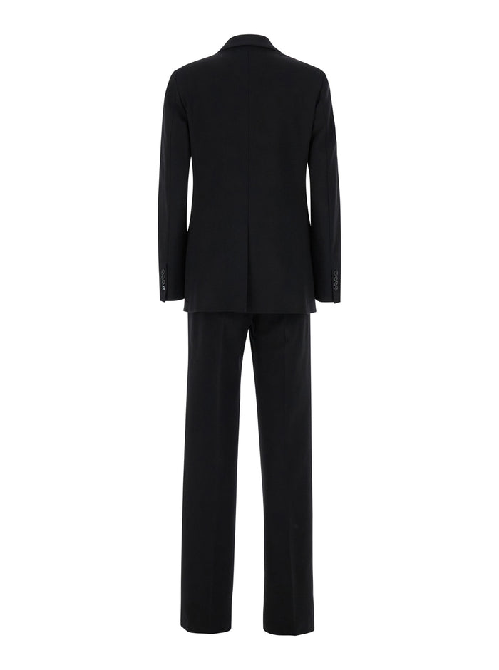 Black Double-Breasted Suit With Notched Revers Stretch Fabric Woman Viscose Polyamide Elastan Suits