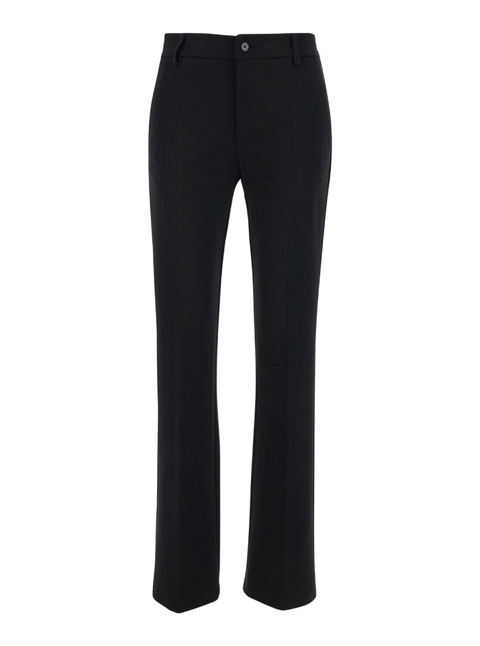 Black Slightly Flared Pants Tech Fabric Woman Viscose Polyamide Elastan Trousers