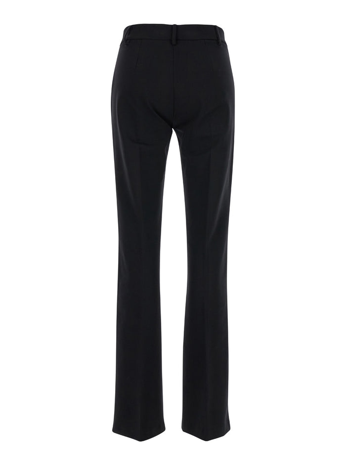 Black Slightly Flared Pants Tech Fabric Woman Viscose Polyamide Elastan Trousers