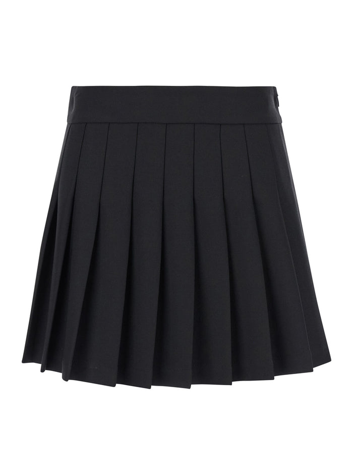 Black Pleated Mini-Skirt Stretch Wool Woman Polyester Virgin Elastan