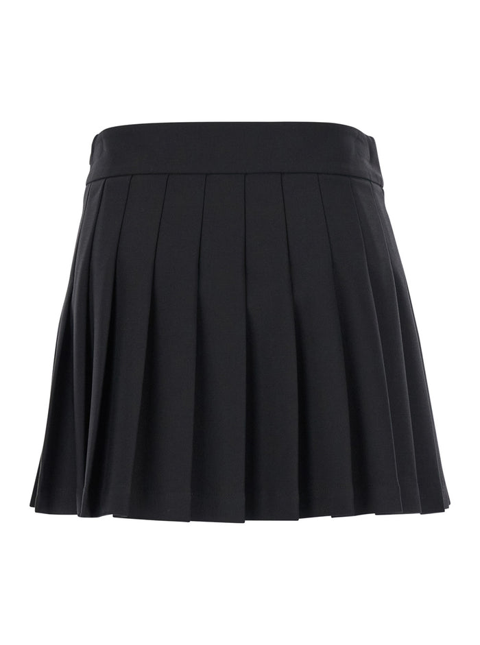 Black Pleated Mini-Skirt Stretch Wool Woman Polyester Virgin Elastan