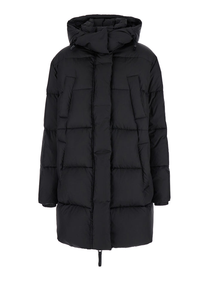 Black Quilted Down Jacket Tech Fabric Woman Polyamide